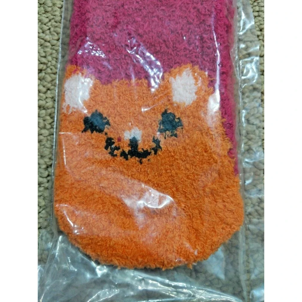 Women's Cozy Cat Socks Orange Kitty Fuzzy Pink Size 9-11 NWT